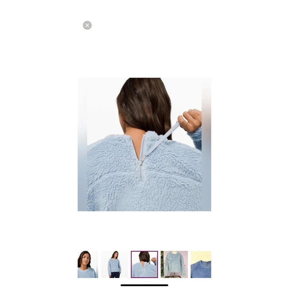 Lululemon Wool Whenever Crew Sweater Blue Fleece Back Zip Size‎ 4 LW3CHMS